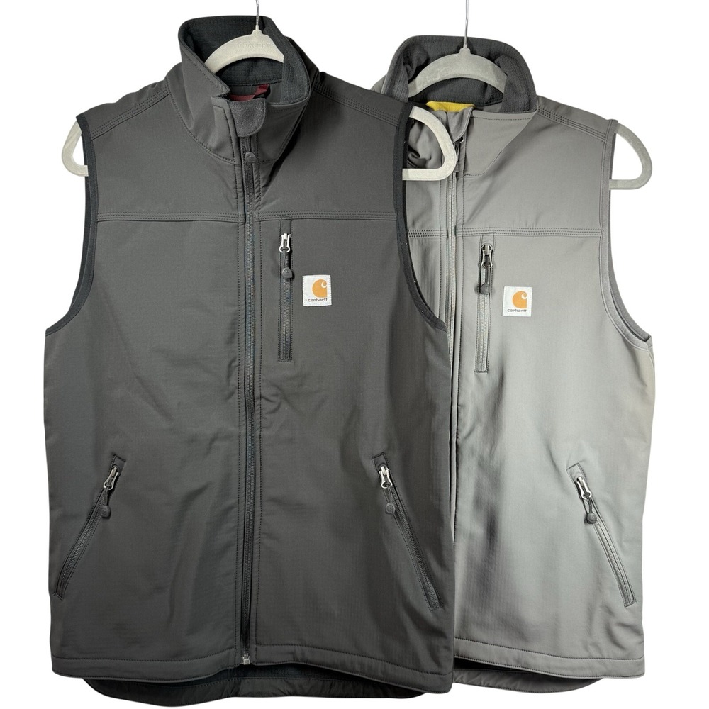 Lot Of 2 Carhartt Denwood Vests Softshell Men S Black Gray Fleece Lined Rugged